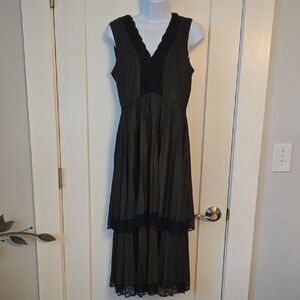 Taylor Black & Shimmery Gold Sleeveless V-Neck Midi Dress